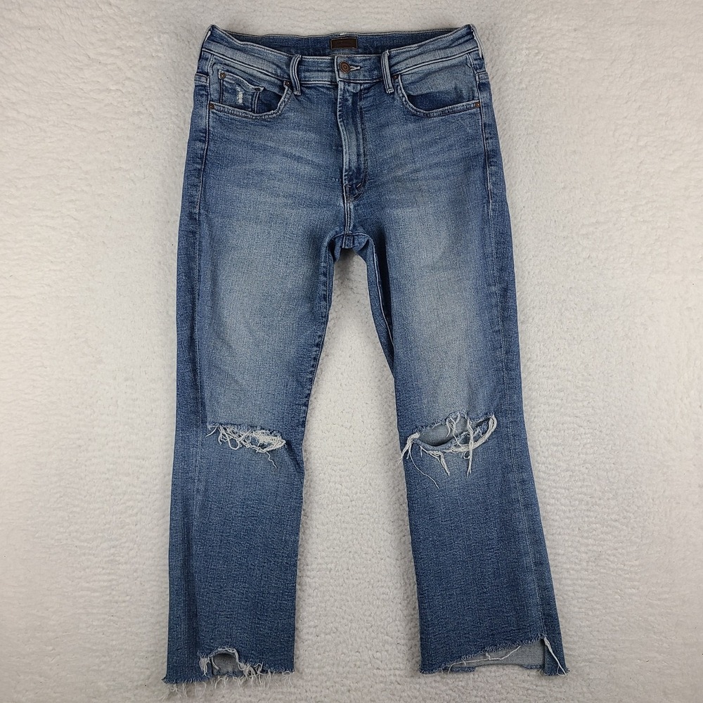 MOTHER Blue Distressed Ankle Jeans